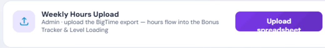 Weekly hours upload card on the home page